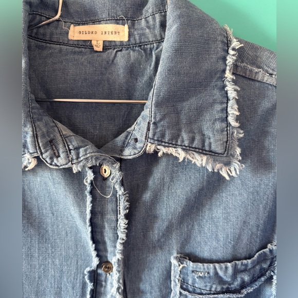 Gilded Intent Tops - Frayed Denim Lightweight Denim